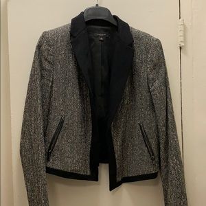 Tweed cropped open blazer with zipper pocket